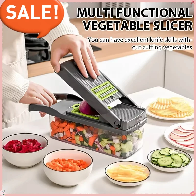 Cortador de verduras, herramienta de cocina multifuncional, picadora de alimentos 5 en 1 para tomate, zanahoria, queso, cebolla, rallador cortador de mano