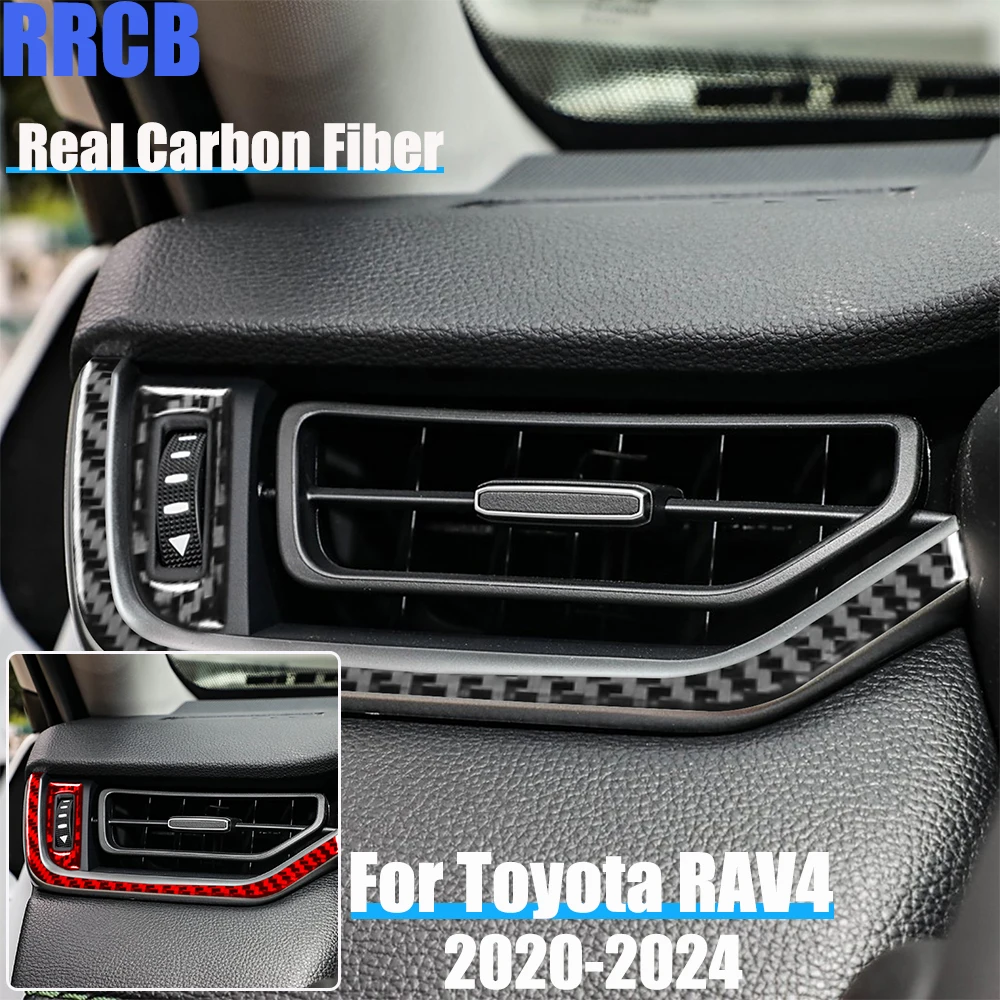 

Real Carbon Fiber Car Accessories Dashboard Air Vent Trim Soft Cover Sticker For Toyota RAV4 XA50 2020 2021 2022 2023 2024
