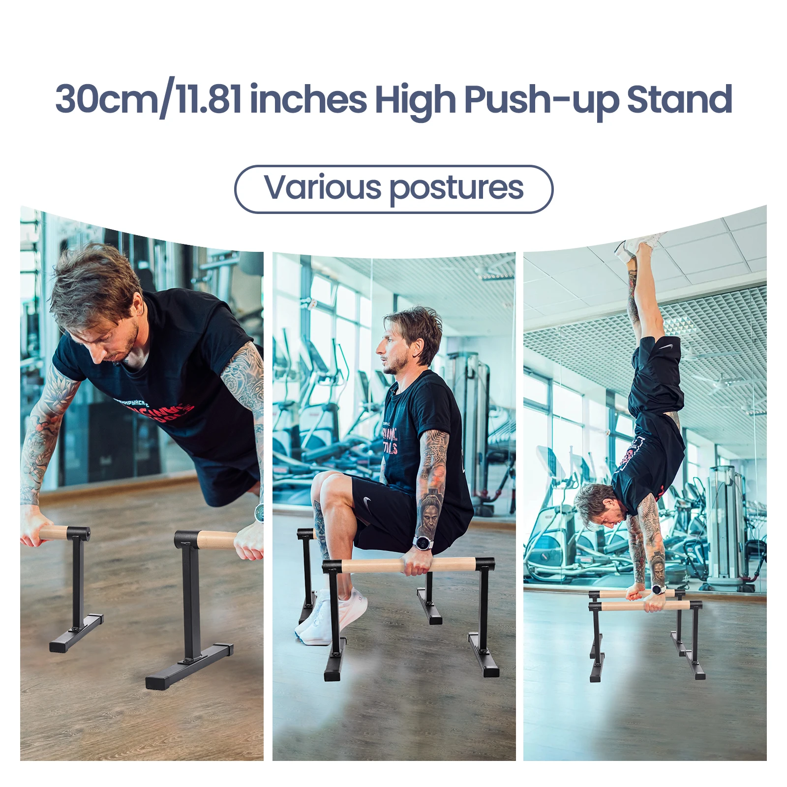 2 Stück Liegestützgriffe, Holz-Liegestützstangen für Calisthenics-Krafttraining, Liegestützgriffe aus massivem Holz mit Metallrahmen, hochbelastbare Stützen, 200 kg Tragkraft, ergonomischer Griff, Heimfitnessgerät für Bodenübungen. – Detail 4