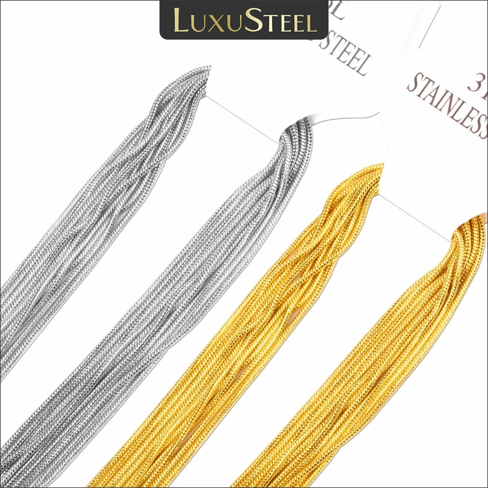 LUXUSTEEL 1mm Stainless Steel Round Snake Chain Necklace Steel/Gold Color Women Necklaces 10pcs/Lots DIY Wholesale Inoxidable