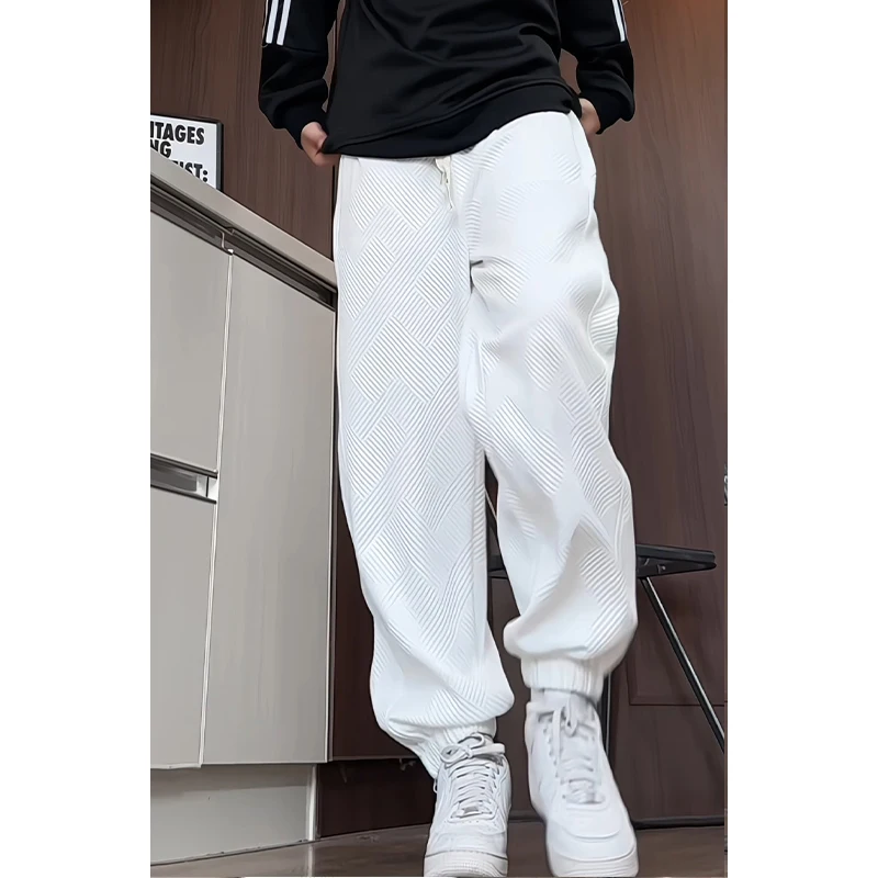 

Мужские бегуны, осень-зима 202, новый стиль, эластичные спортивные штаны до щиколотки, свободная посадка, уличная уличная одежда, белые брюки, многофункциональные
