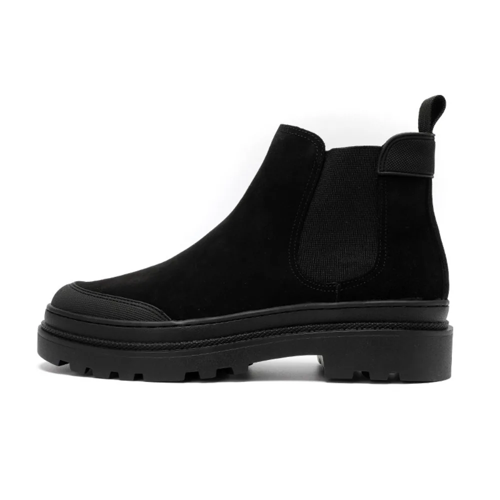 Vintage Genuine Leather Men Boots British Style Casual Short Ankle Boots Thick Sole Height Increasing Matte High Top Work Shoes