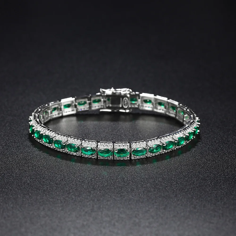 Pure Silver Bracelet Pave 3*5 mm Emerald Green Mix White Cubic Zircon 15-21 CM Length Luxury Real 925 Jewelry For Women