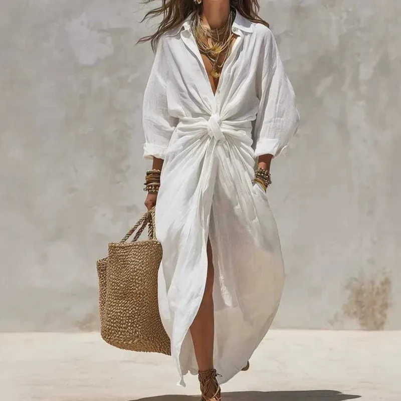 2026 New Summer Women's Dress Solid Color V-neck Strap Split Casual Loose Fashionable And Comfortable Simple Versatile Vestidos