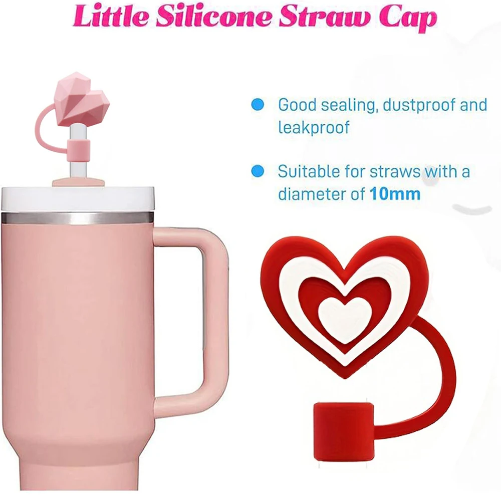 0.4in 10mm Straw Covers Cap for Stanley Cup 30 40oz 4 Pack Heart Shape  Straw Topper for Stanley Tumbler Accessories