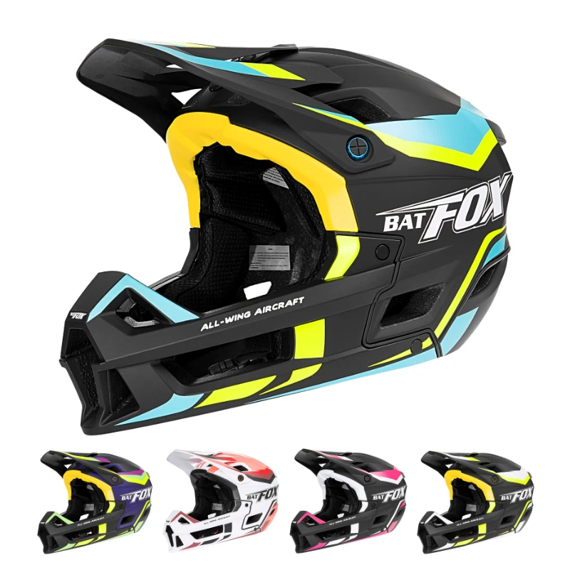 

BATFOX Full Face Helmet MTB Mountain Bicycle Motorcylce Integrated Racing Cross-Country Multicolor Head Block Hat bike Helmets