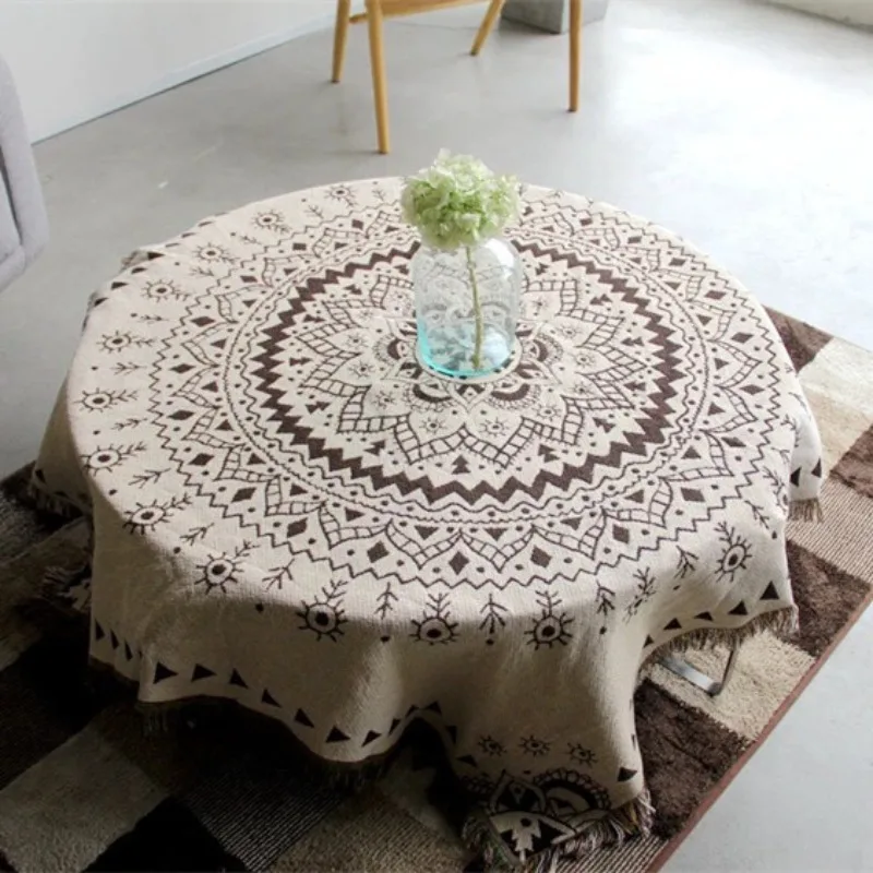 Vintage Geometric Flower Throw Blanket for Sofa Bed Boho Woven Jacquard Outdoor Camping Blankets with Tassel Tapestry Tablecloth