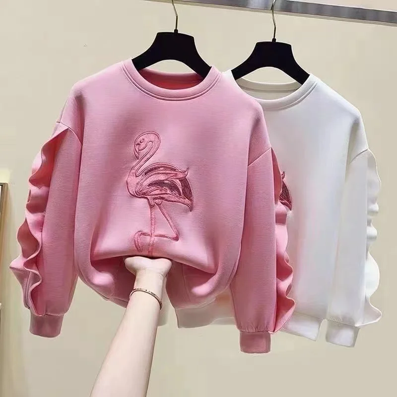 

Children's Sweater T-shirt Spring and Autumn Girls Baby Embroidery Loose Ruffle Top Fashion Bottoming Shirt T-shirt 2024 New