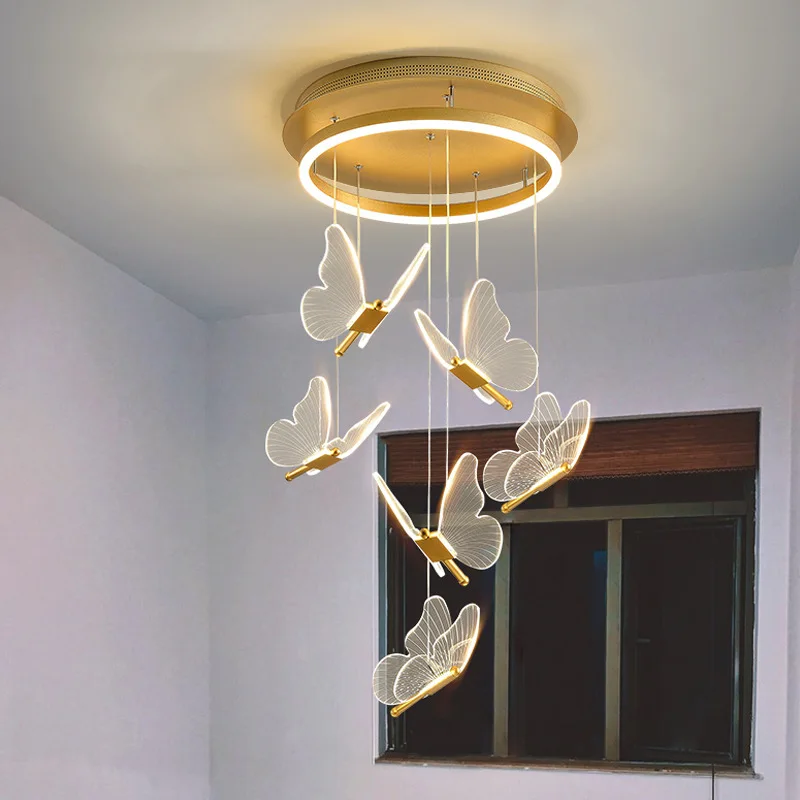 

Lustre Nordic Butterfly Led Pendant Lamp Bedside Staircase Bedroom Hanging Lamps for Ceiling Art Indoor Lighting Light Fixture