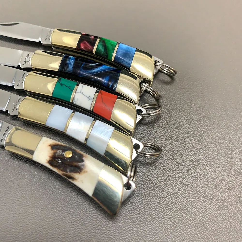 Imagem -04 - Mini Folding Pocket Knife Fóssil Acrílico Handle Small Keychain Knife Utility Edc Hand Tools Chaveiro Aço Inoxidável