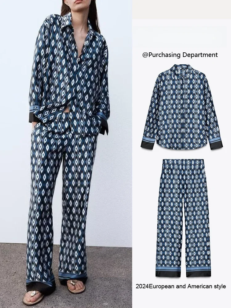 طقم نسائي جديد لربيع 2025 يتكون من قميص بياقة مقلوبة وبنطلون طويل كاجوال بأكمام طويلة، زي عمل وزي مدرسي #1