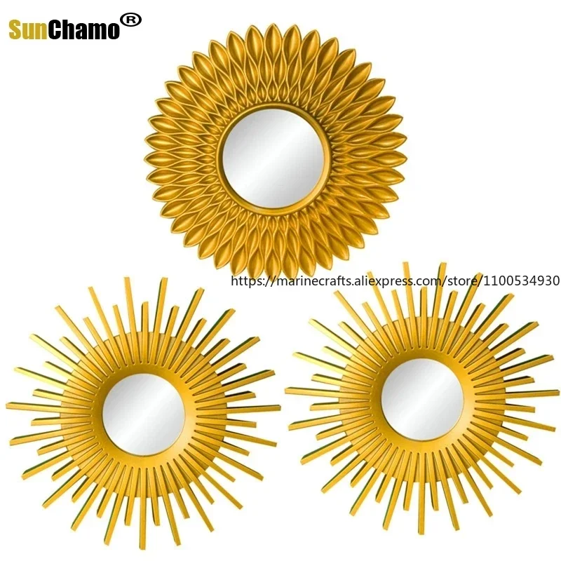 

3PCS/set Gold Decorative Mirrors Wall Home Decor Hanging Craft Supplies Round Art Ornament Gift for Bedroom Bathroom Living Room