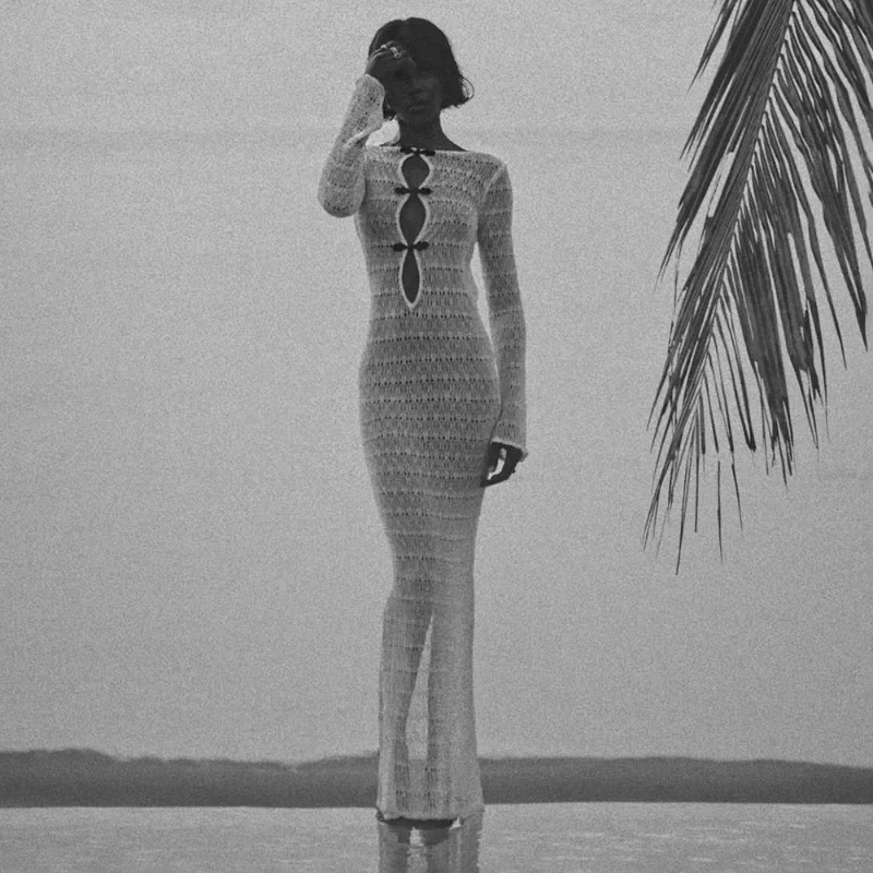 Vestido largo transparente con huecos Pop para mujer, vestido Sexy con espalda descubierta y cordones con abertura, vestido de fiesta de noche de cintura alta, Vestidos Y2k