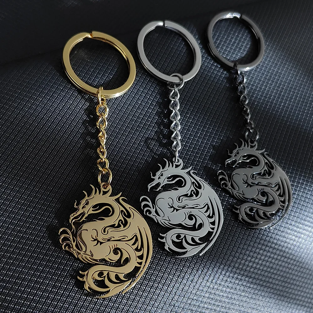 Fashion Vintage Charm Game Mortal Kombat Keychain Dragon Stainless Steel Totem  Keyring Holder Gift for Men Car Key Accessories