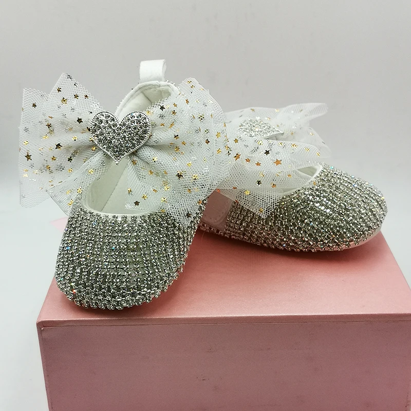 

Dollbling Gold/Sliver/Pink/Purple Tulle Glitter Bow Shining Baby Shoes 1st Pair Nursery Deco Diamond Infant Shoes Headband Set