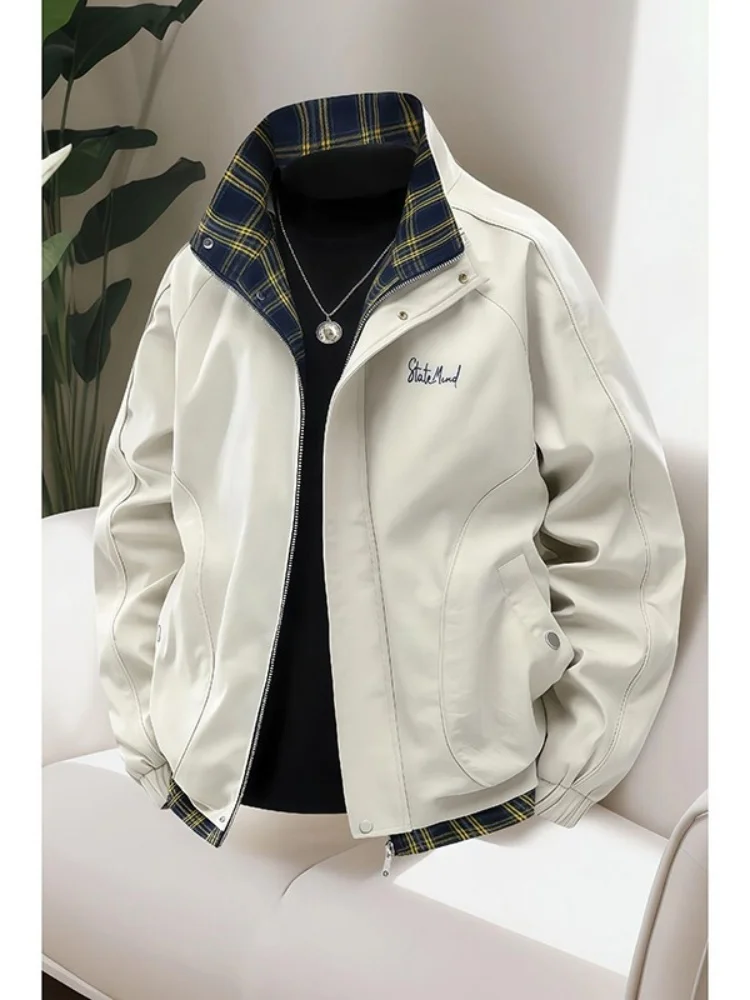 

American High Street Plaid Jaet Men's Spring Autumn ort Workwear Flight Baseball Sle Loose Fit Anti-Wrinkle Youth Trend