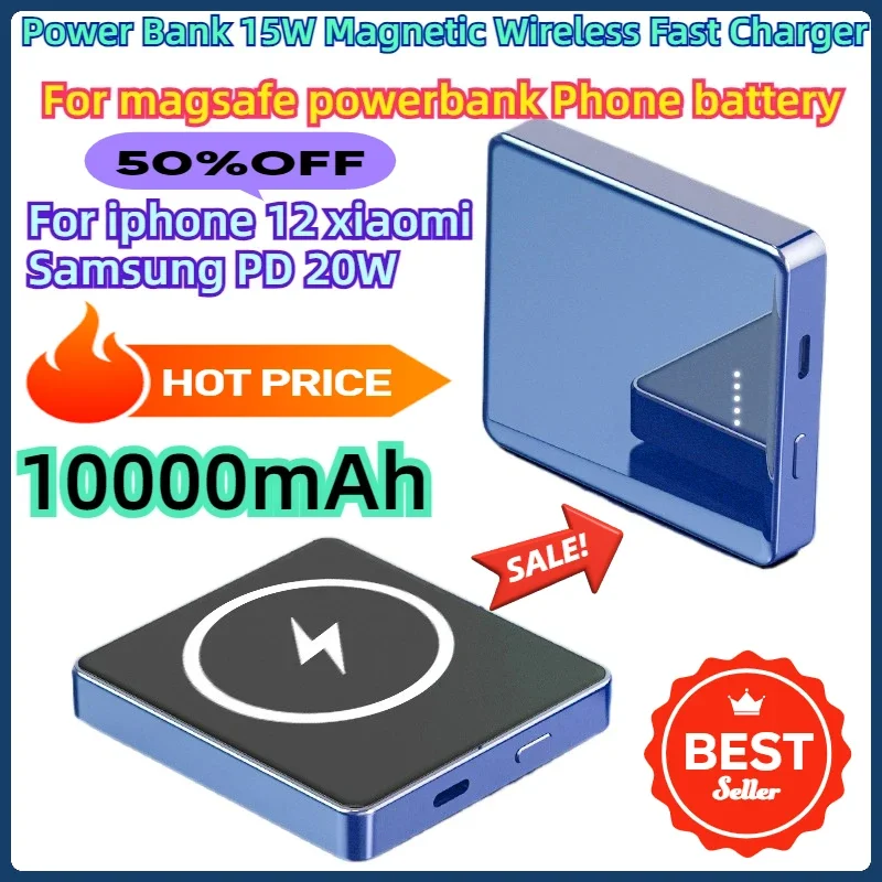 

For Powerbank Phone Battery for Iphone 12 Xiaomi Samsung PD 20W Power Bank 15W Magnetic Wireless Fast Charger 10000mAh