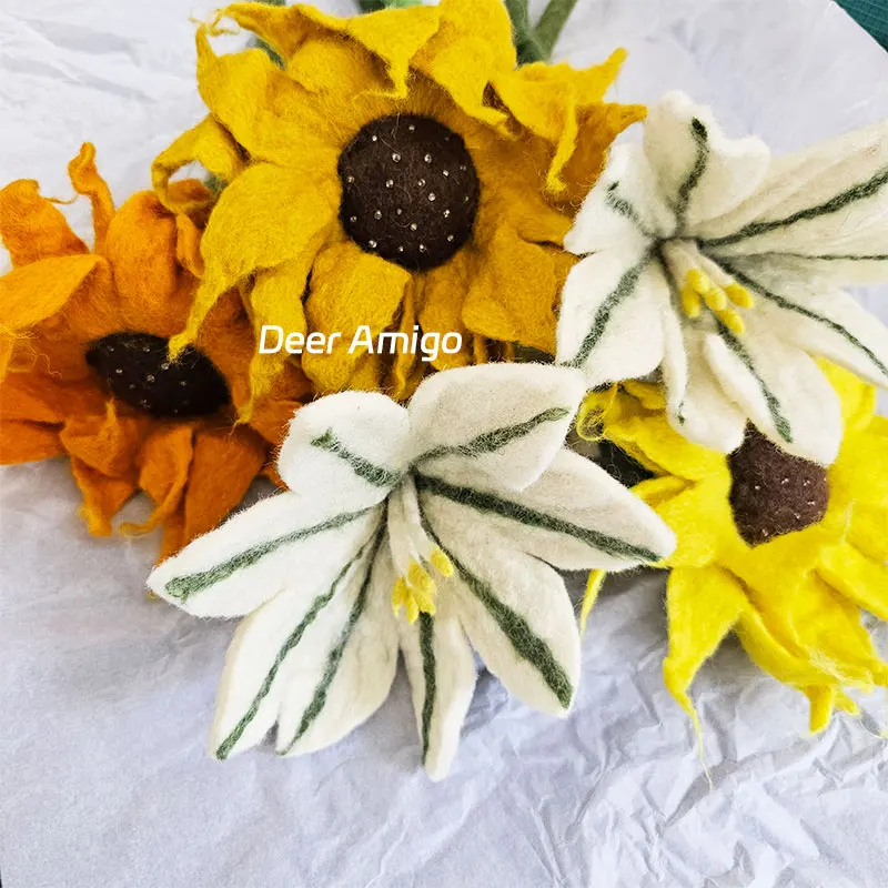 Lily Sunflower Wool Felt Flowers Handcraft Toys Home Decoration Handmade Felt Bouquet Flower Finished Product Girls Toys Gift