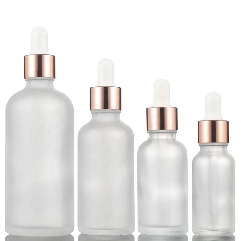 

Essential Oil Glass Dropper Bottle with Aluminum Lid Rose Gold For Aromatherapy Liquid Cosmetic Packaging Matte Frosted Glass