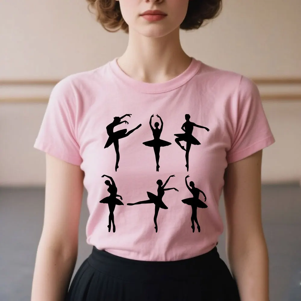 Koszulka damska z nadrukiem baletnicy z 2025 roku, wysokiej jakości, estetyczna koszulka graficzna, damski T-shirt, codzienne ubrania damskie, modne koszulki
