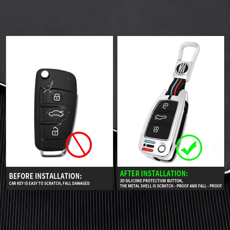 3 Buttons Zinc Alloy Car Key Case Cover Shell Fob For Audi A1 A3 A4 8P 8L 8V A5 B6 B7 A6 A7 C5 C6 Q3 Q5 Q7 4F S3 S4 S6 RS3 TT view 6