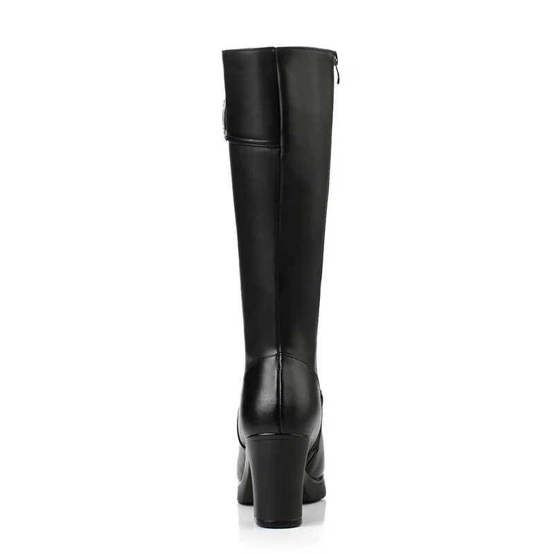 AIYUQI New Winter Genuine Leather Boots Women Shoes High Heeled Mid Calf Women Long Boots Warm Snow Boots Lady Fashion Shoes