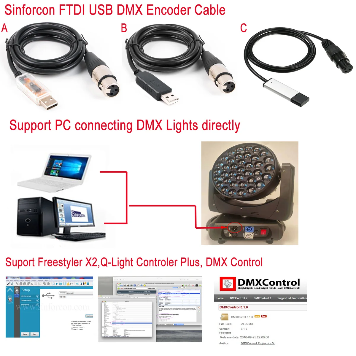 FTDI USB DMX Controller Cable FreeStyler DMX512 Q-Light Config Encoder Ultra uDMX Cable