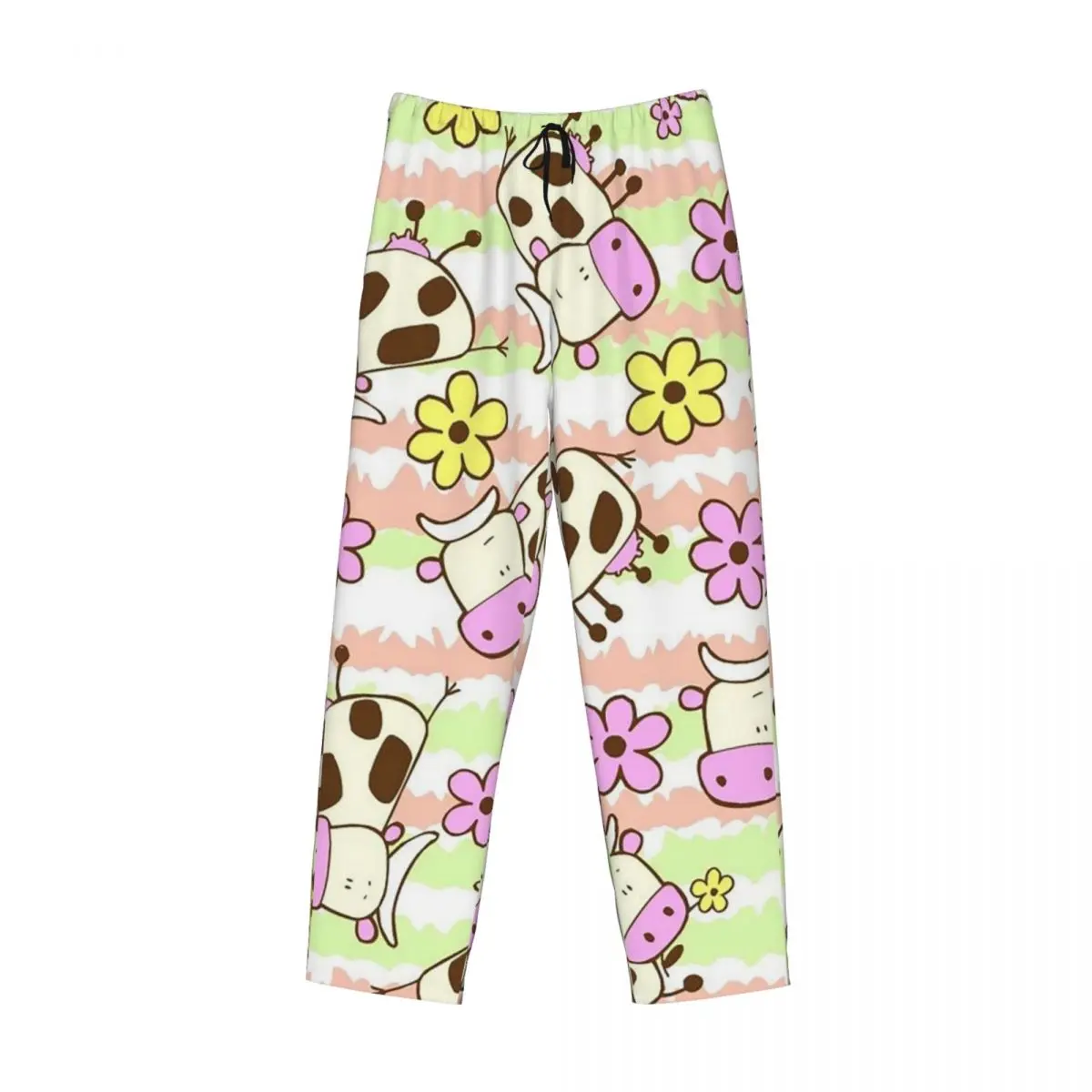Custom Funny Cartoon Cow Pattern Pajama Pants Men Sleepwear Sleep Lounge Bottoms with Pockets