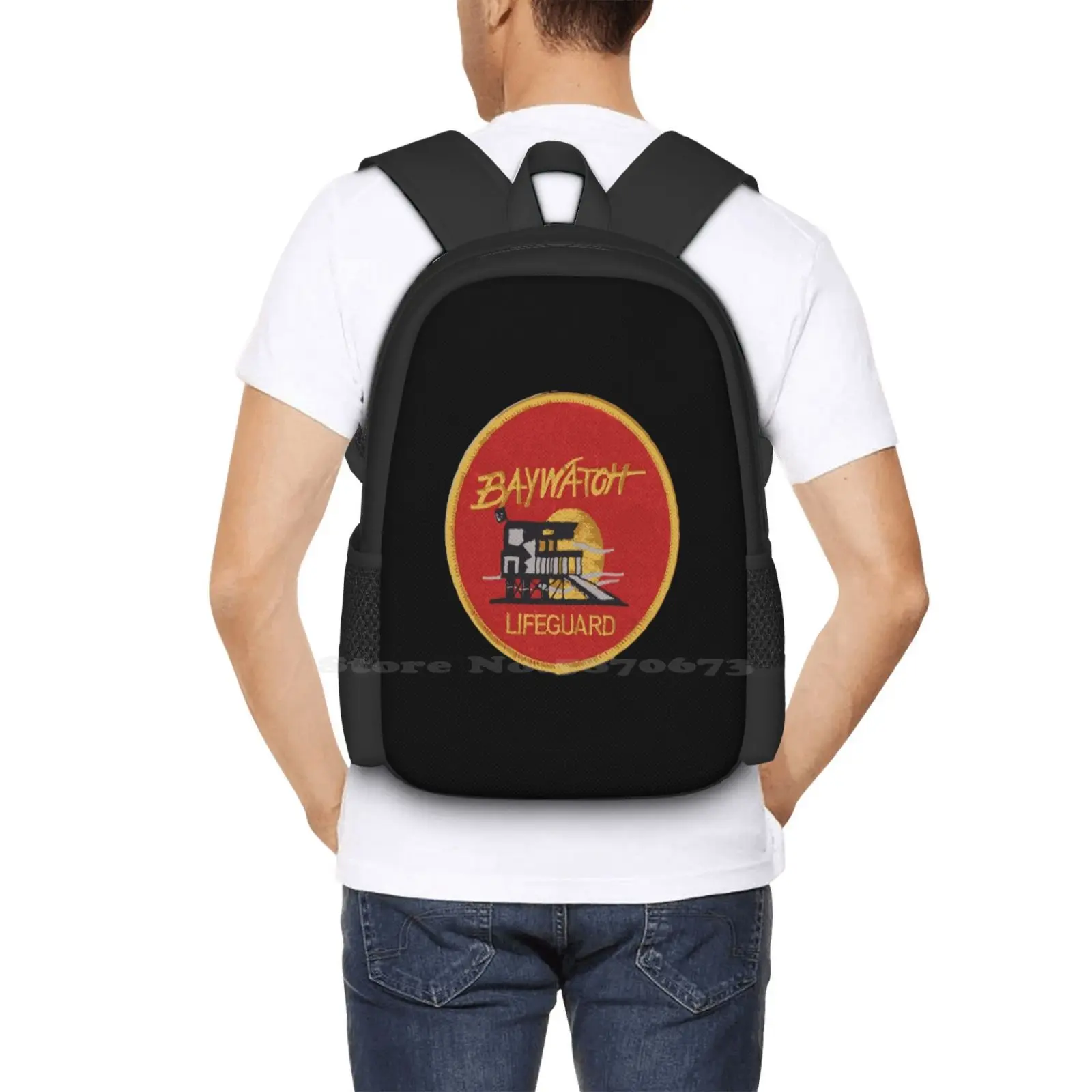 Grande Capacidade Baywatch Emblema-Uniforme Mochila Escolar, Laptop Bags, Baywatch Salva-vidas, Emerald Bay, Miami, Mitch, Bucherman, Matt