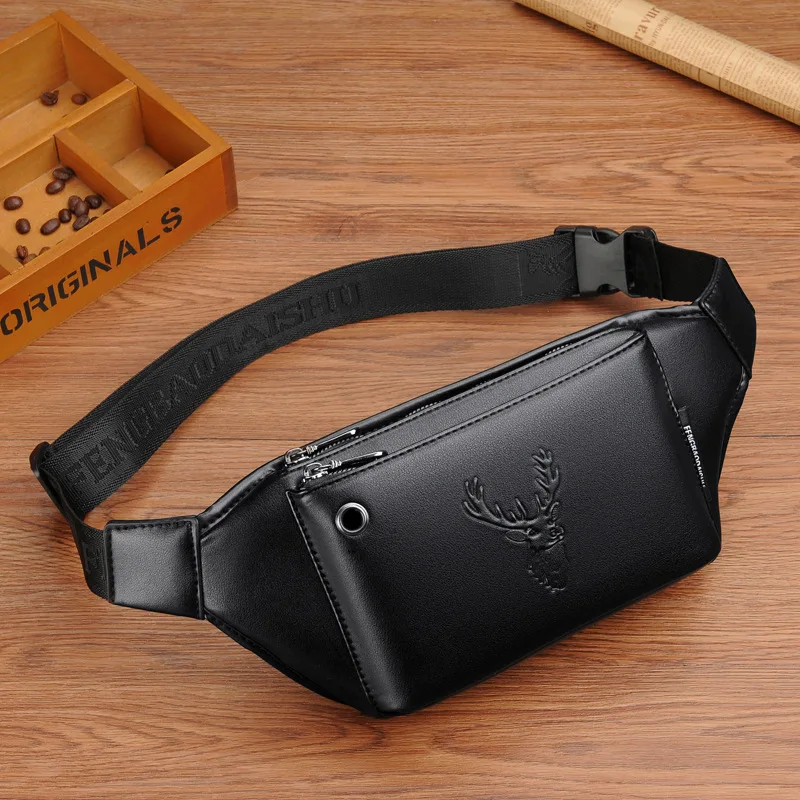 Fashion Printed Men's Waist Bags PU Leather Chest Bag Large Capacity Fanny Pack Man Belt Pouch Business Shoulder Messenger Bag