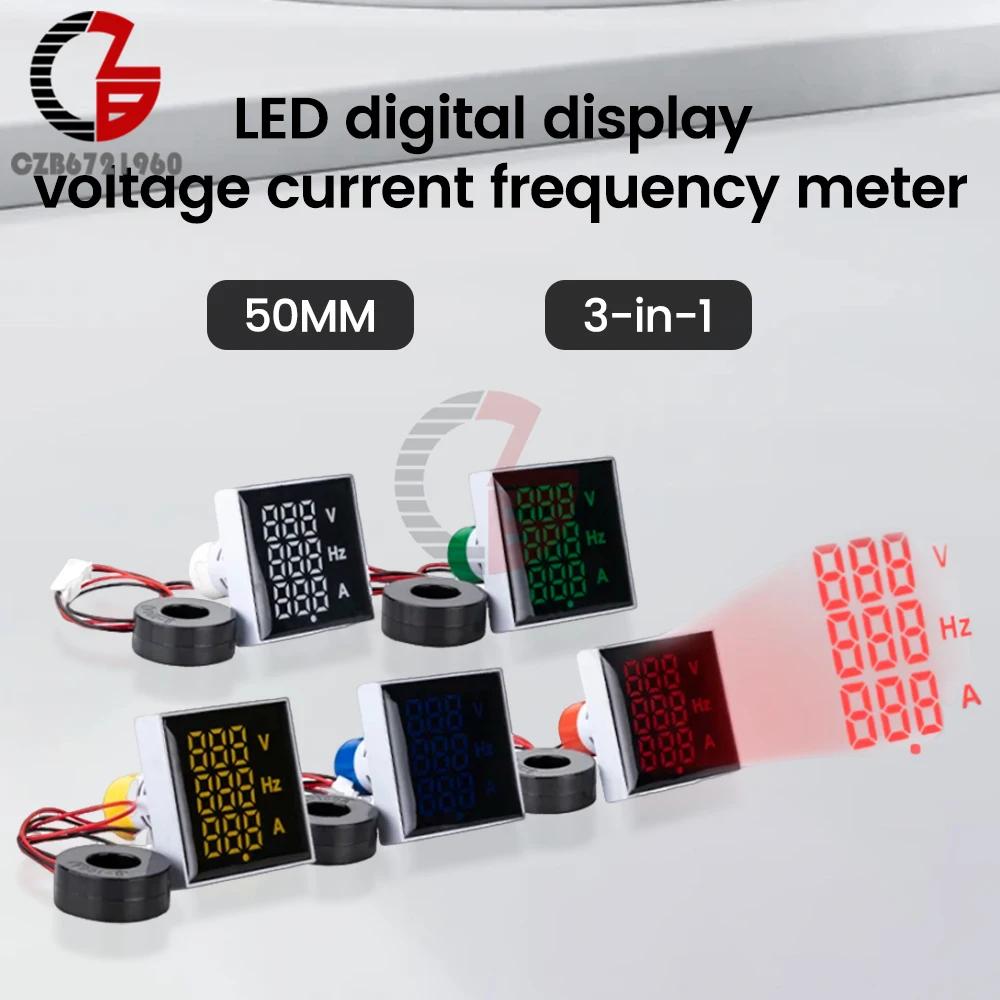 AC 60-500V 0-100A 20-75Hz Mini Voltmeter Ammeter LED Display Voltage Current Meter Tester Frequency Meter Signal Indicator Panel