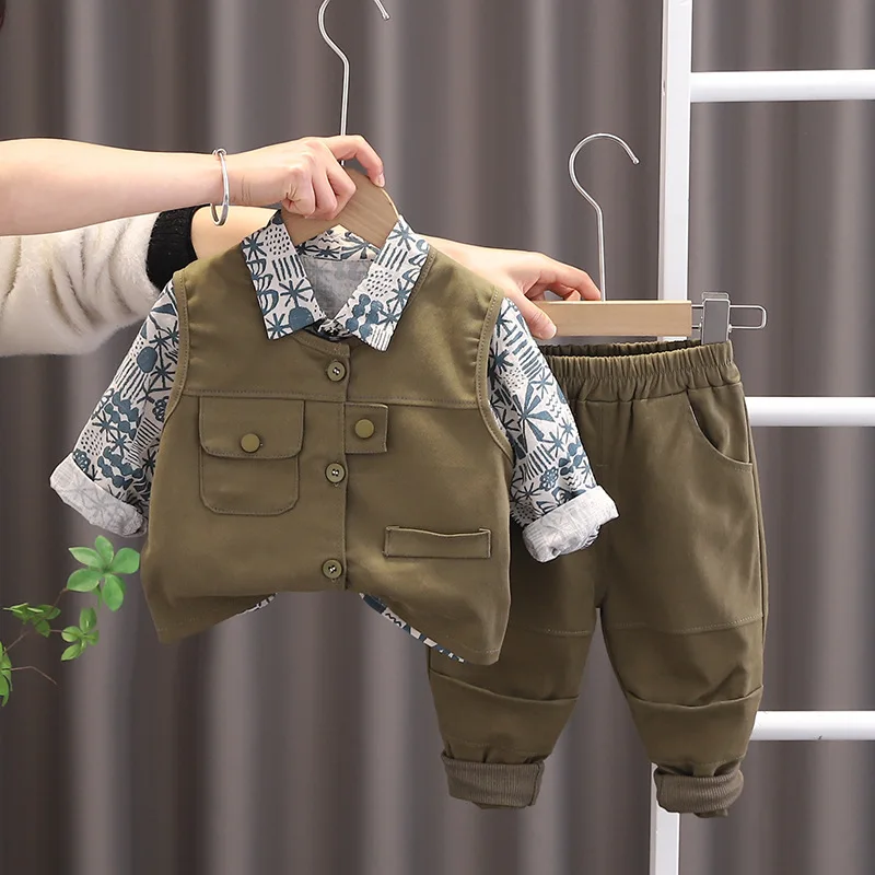 Boys Clothing Sets Spring Autumn 2024 Children Cotton Vest Shirts Pants 3pcs Fashion Suit For Baby Tracksuits Kids Outfits 4 5Y