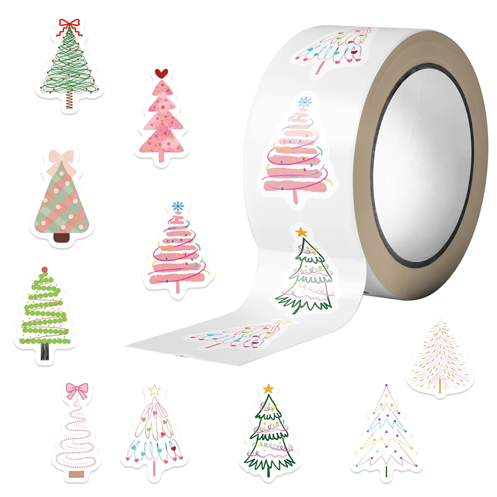 

500pcs/Roll Cartoon Christmas Tree Aesthetic Stickers Cute Seal Label Decoration Decals DIY Suitcase Notebook Funny Sticker Gift