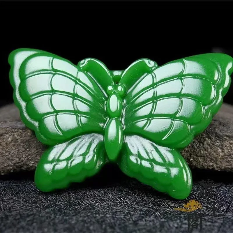 

Fashion Green Jade Butterfly Pendant Necklace Jewellery Chinese Hand-Carved Relax Healing Women Man Luck Gift Free Rope