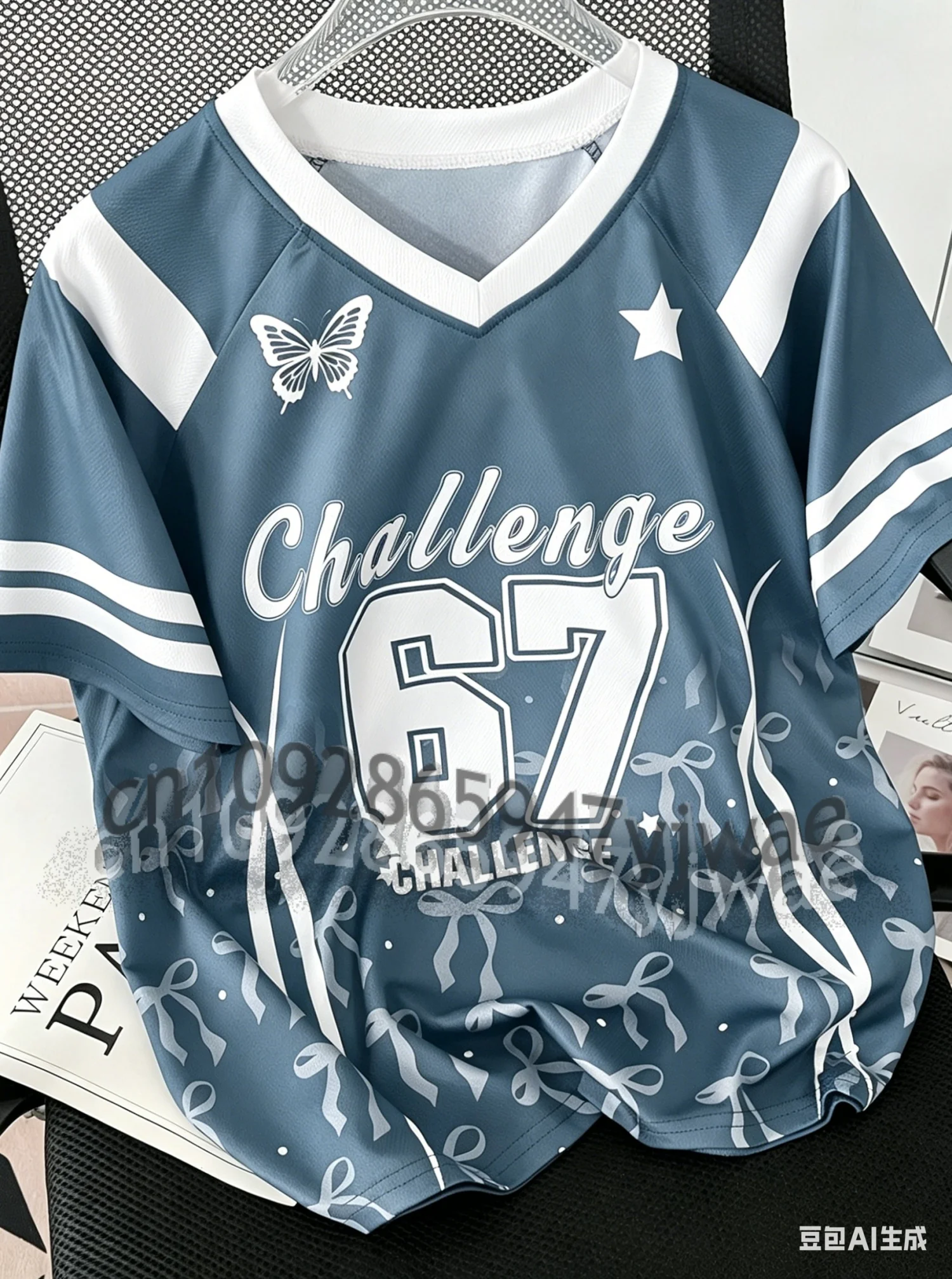 2026 Damen Mädchen Challenge 67 Sport-Team-Uniform Kurzarm T-Shirt Grafik-Tee Baseball-Trikots Gestreiftes Übergrößen-T-Shirt – Detail 7