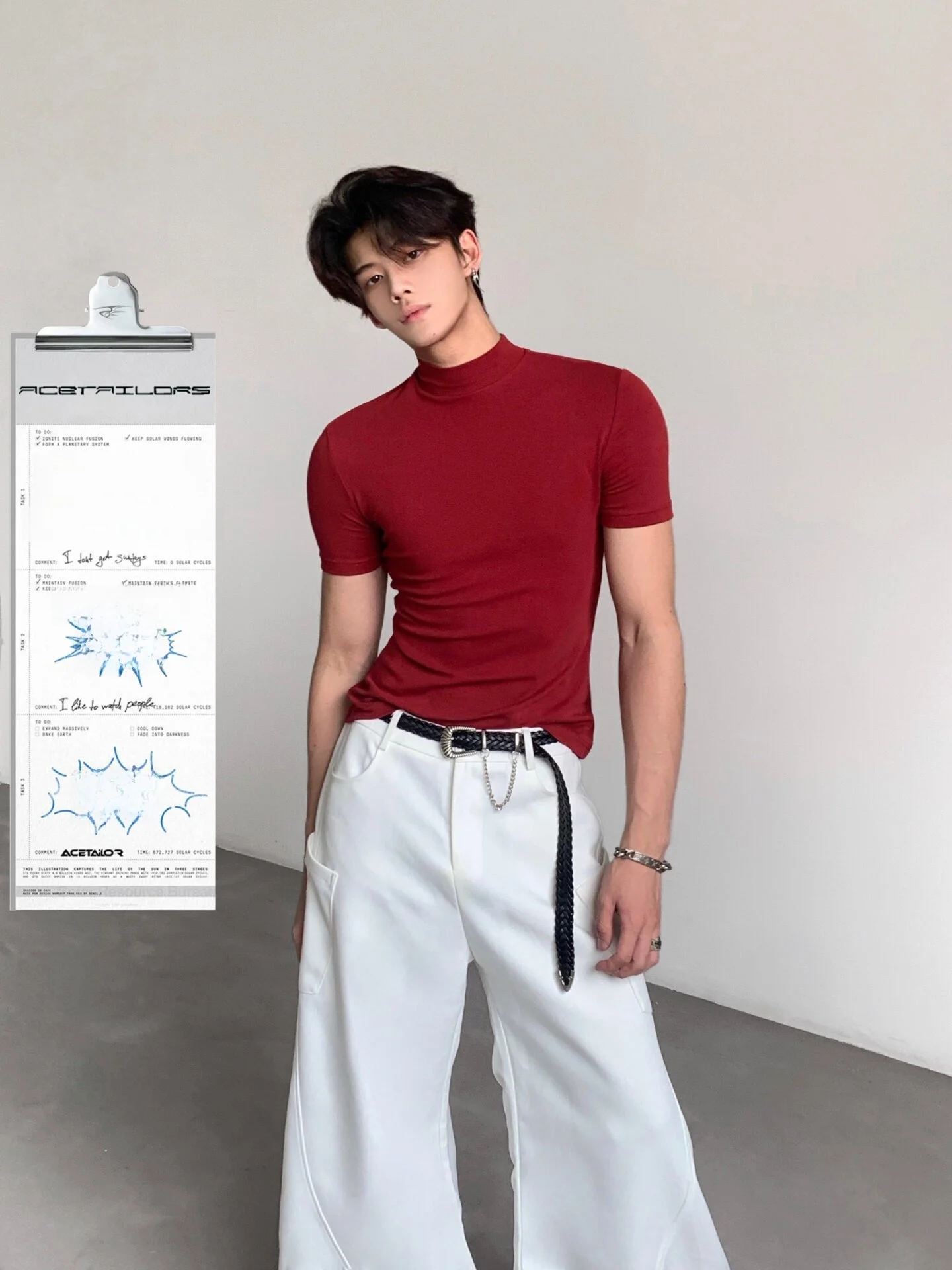 Ace Tailors Men's Knitted Short Sleeve T-Shirt Sporty Slim Fit Half Sleeve Pure Color Base Shirt Comfortable Skin-Friendly