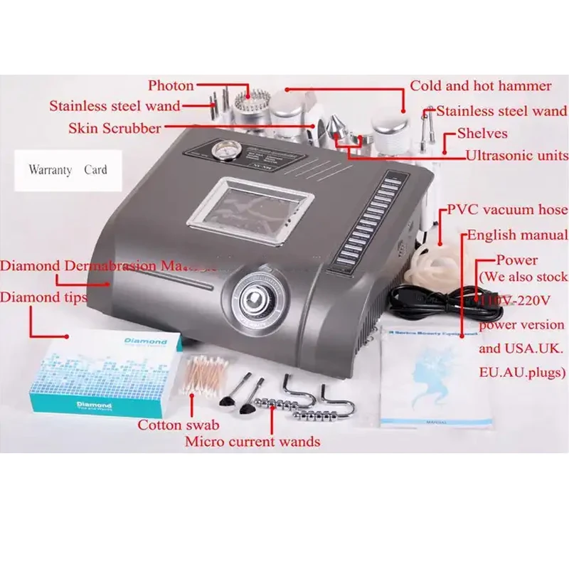 6in1 الماس اللوازم الطبية جلدي تقشير بالموجات فوق الصوتية الجلد الغسيل الجسم الوجه مدلك الفوتون LED تجديد الجلد #2