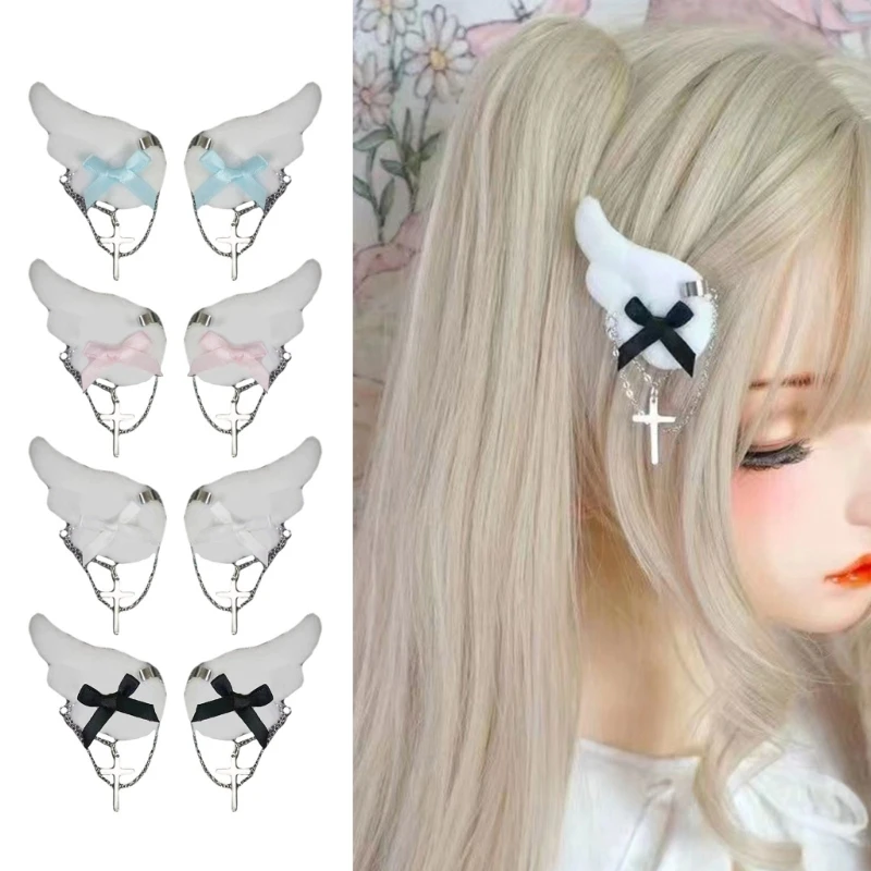 Hot Girl Animes Hairpins Subculture Angel Wing Hair Clip Plush Side Clip Teens Girl Y2K Hair Styling Clip Punk Headdress