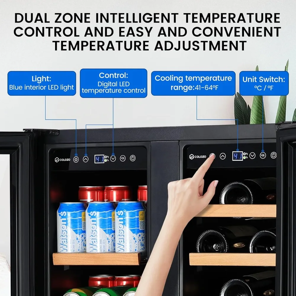 Wine Cooler Beverage Refrigerator 24 inch 20 Bottles & 88 Cans Beverage Fridge Dual Zone Wine Cooler