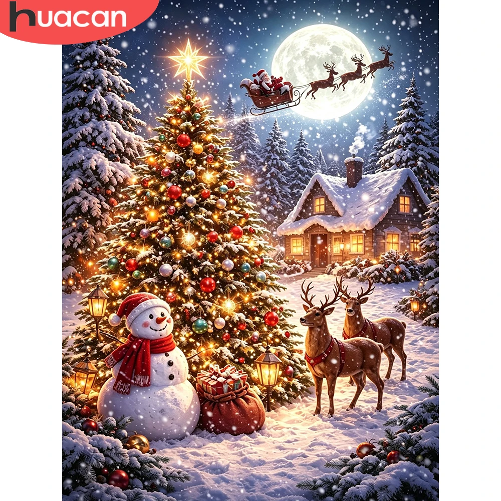 Resin Art Wallpaper - HUACAN Diamond Art Schilderij Boom Kerstlandschap