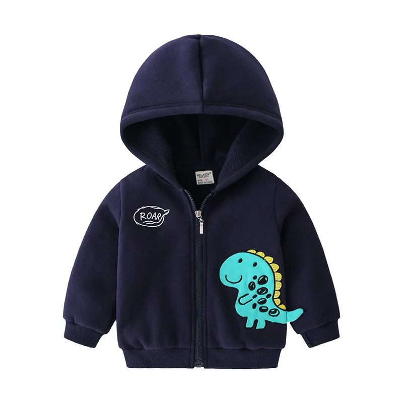 Cute Kids Trendy Jacket, Boys\' Dinosaur Patch Zipper Hoodie, Handsome Casual Hooded Sweatshirt, Ages 3-8, Available in 2 Colors.