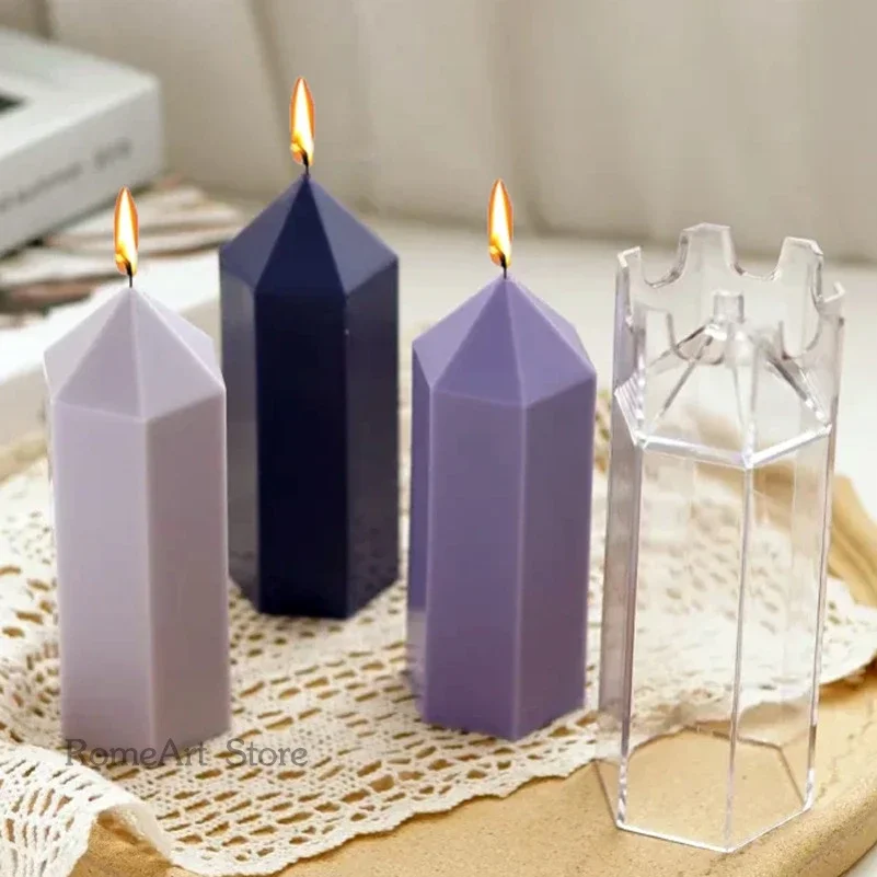 3D Spire Hexagonal Column Candle Mold Handmade Aromatherapy Candle Making Supplies Acrylic Plastic Molds Set Home Decoration