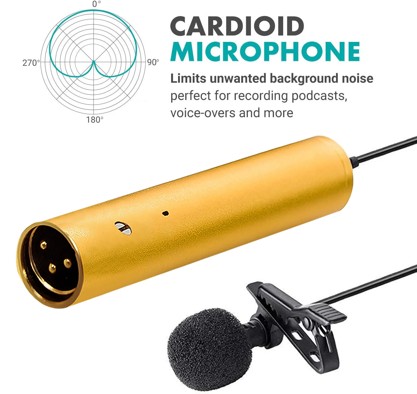 GAM-LV6 Cardioid Omnidirectional XLR Tie Condenser Microphone With 3.5mm Lavalier Mic Cover Lapel Clip Powered By 48V Phantom