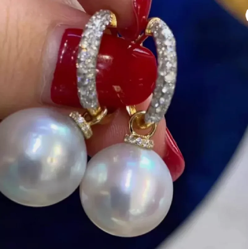 

REAL HUGE NATURAL AAAA 10-11MM WHITE SOUTH SEA ROUND PEARLS EARRINGS 925s