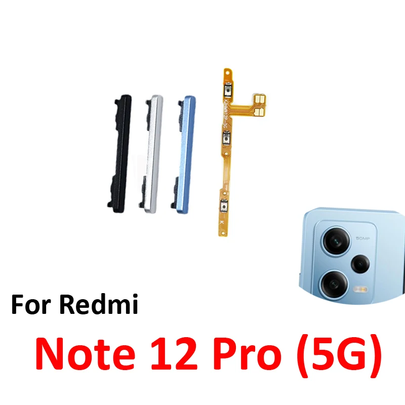 

For Xiaomi Redmi Note 12 Pro 5G Phone Volume Button Up Down External Side Key Internal On Off Power Flex Cable Replacement Parts