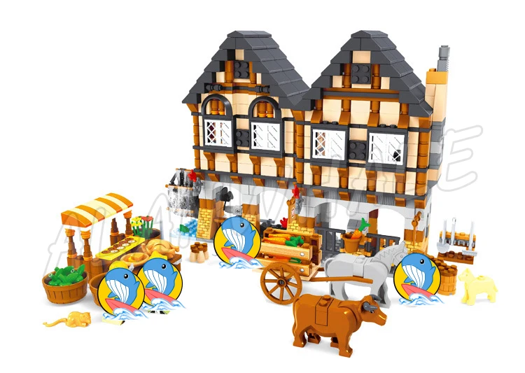 1722pcs Castle Kingdom Medieval Market Village European Styled Marketplace 28001 Building Block Sets Compatible With Model