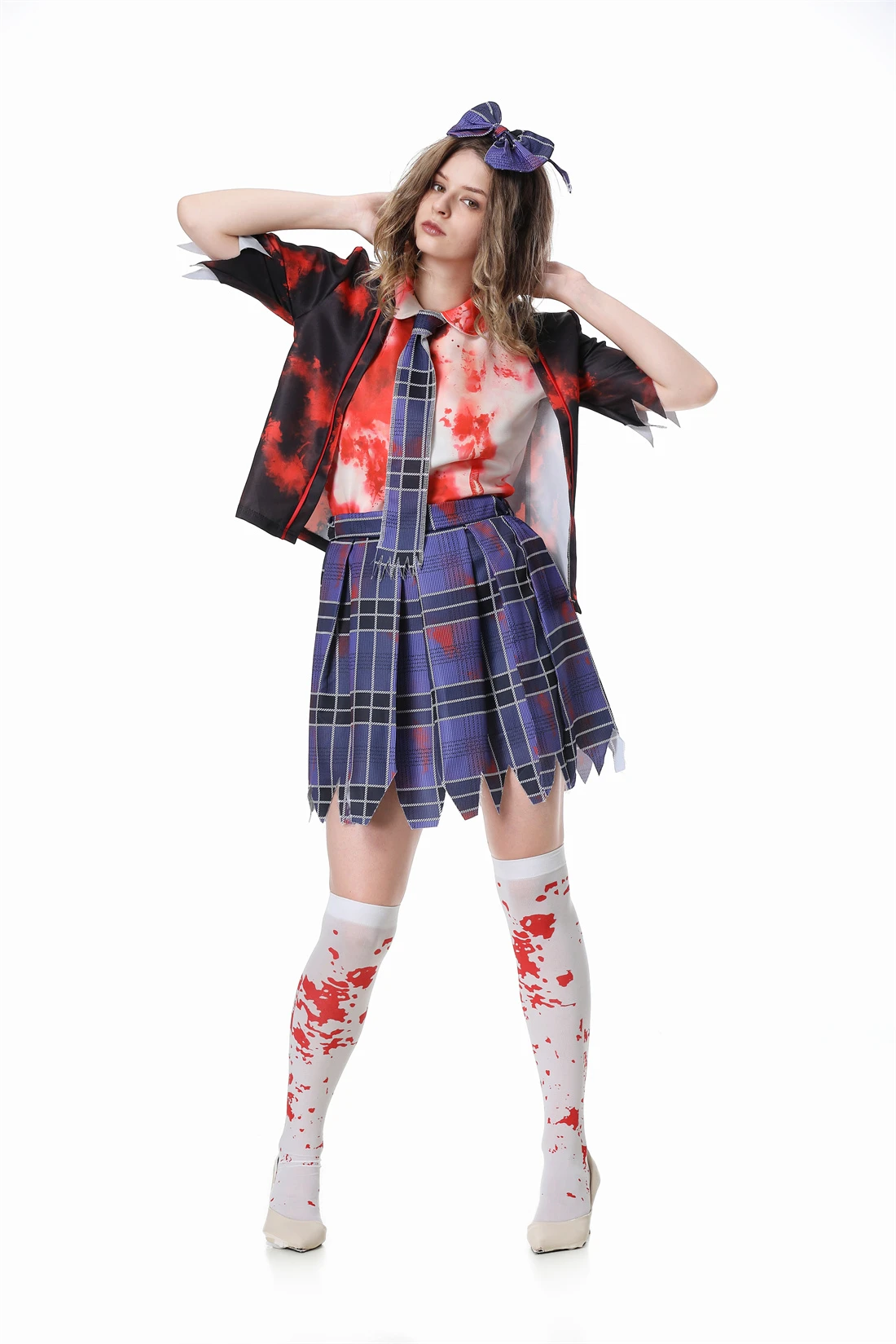 School Uniform Zombie Bloody Nurse Splattered Horror Scary Halloween Party Costume Student Teacher Fancy Dress