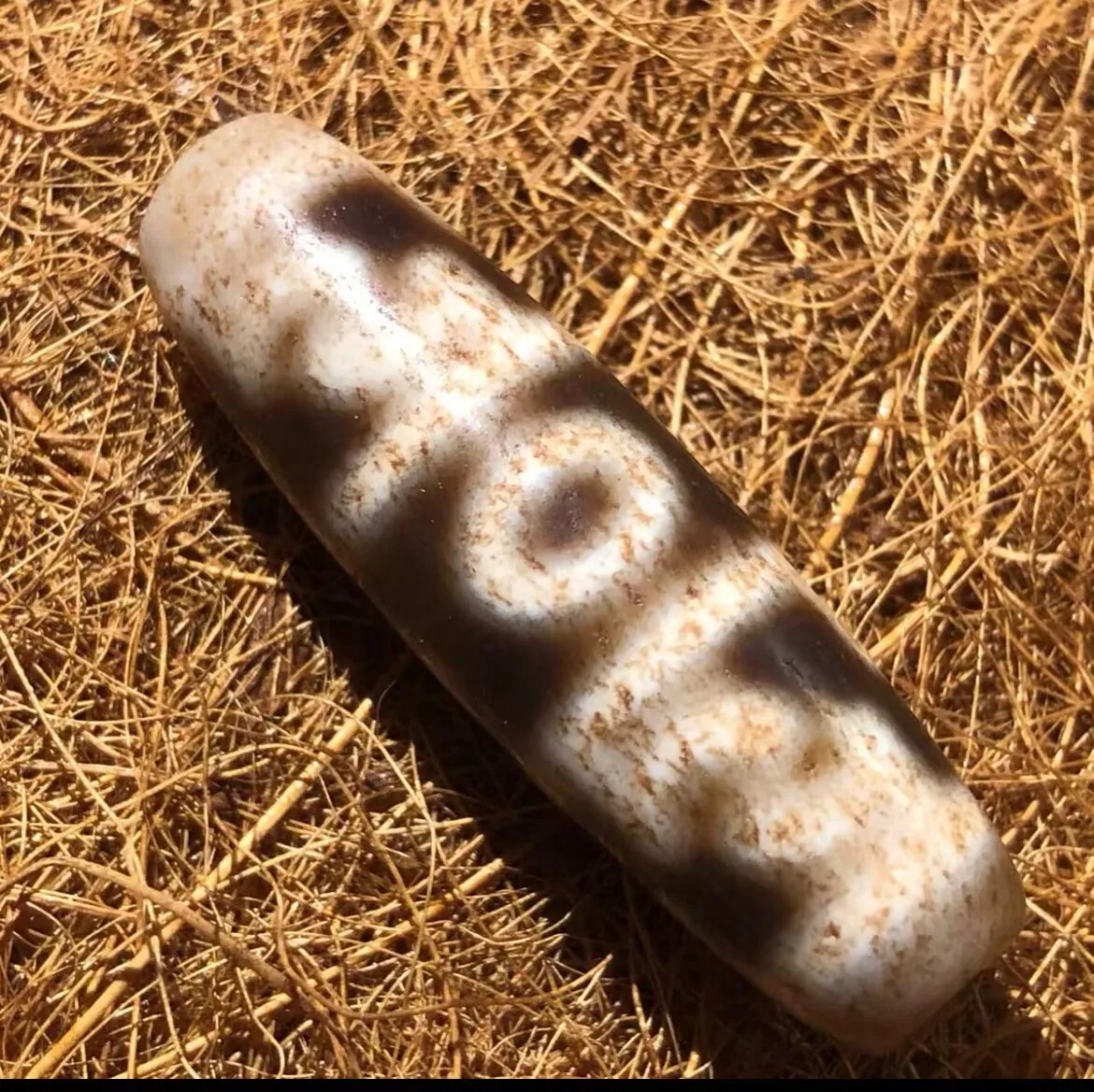 Agata antica tibetana nepalese dell'Himalaya Vecchio talismano Dzi Amuleto con 3 occhi FYM