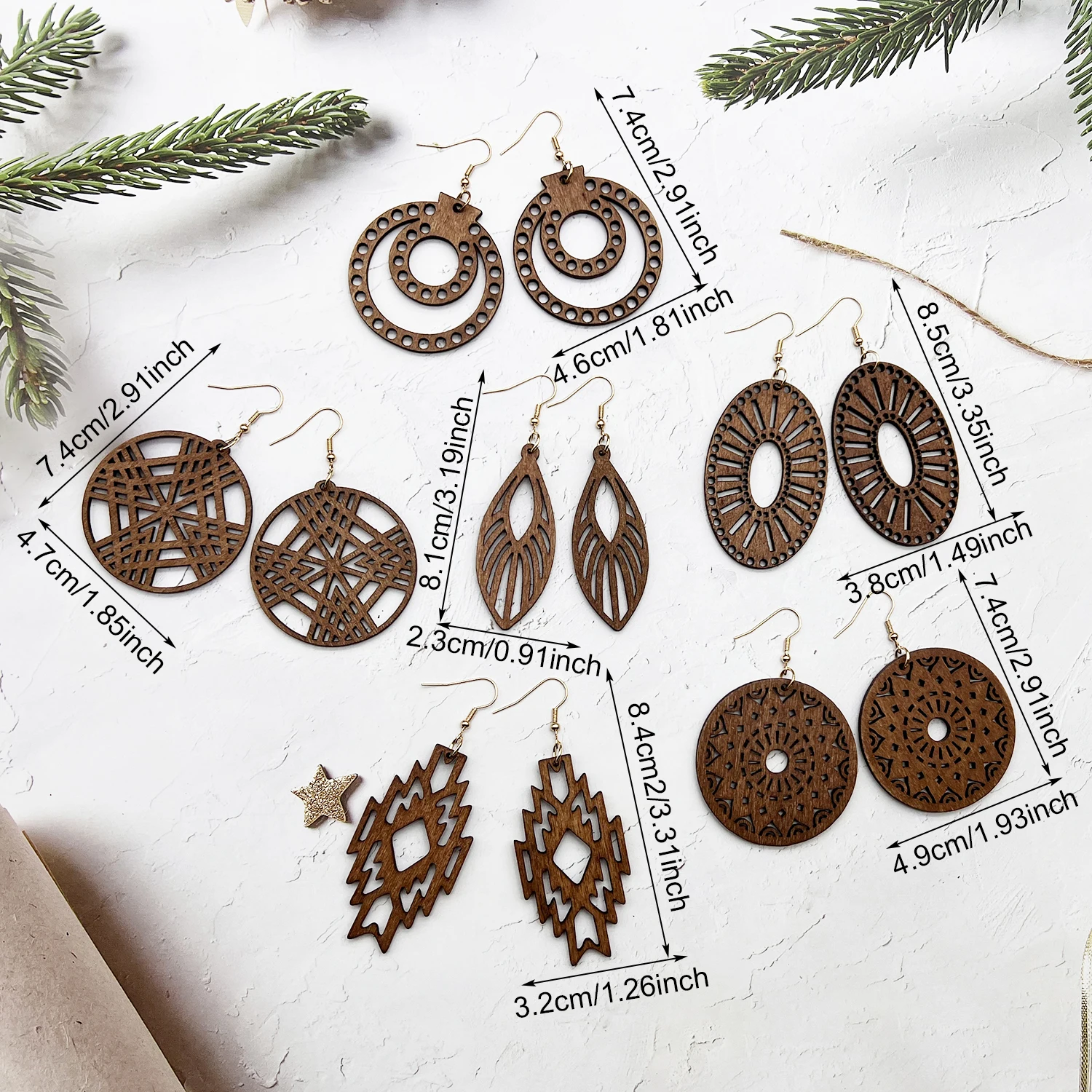 6 Pairs/set Classic Fashion Coffee Color Hollow Wood Earrings, Eardrop, Casual and Easiest for Match Wooden Ear Jewelry