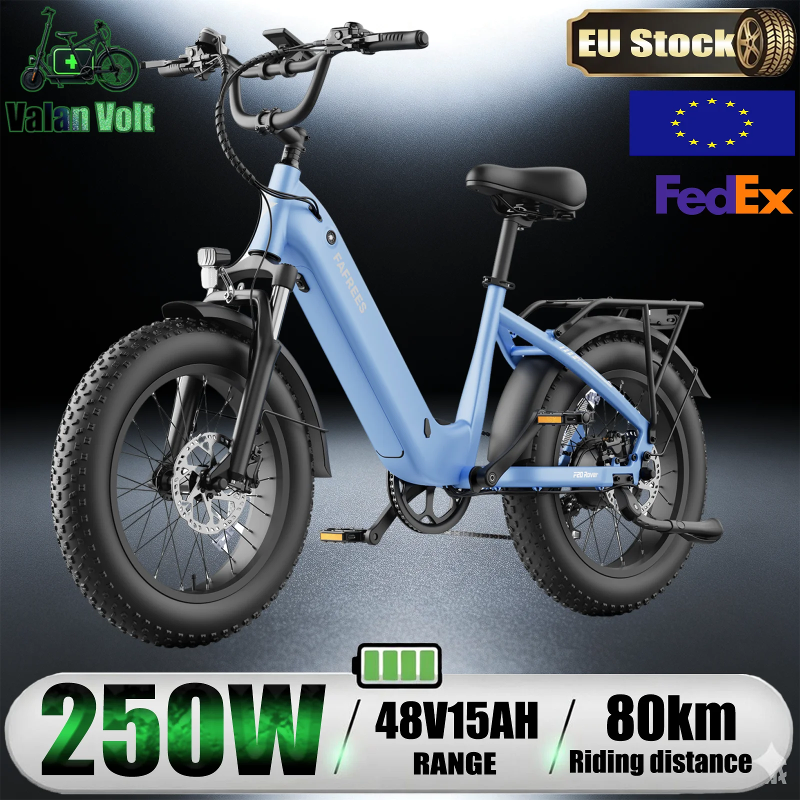 Fafrees F20 ROVER Vélo Électrique Batterie 720Wh 48V15Ah Moteur 250W Couple 55 N.m Pneus tout-terrain 20x4.0 Autonomie PAS 55-80km Design de jante amovible, recharge facile en intérieur Temps de recharge environ 6 heures